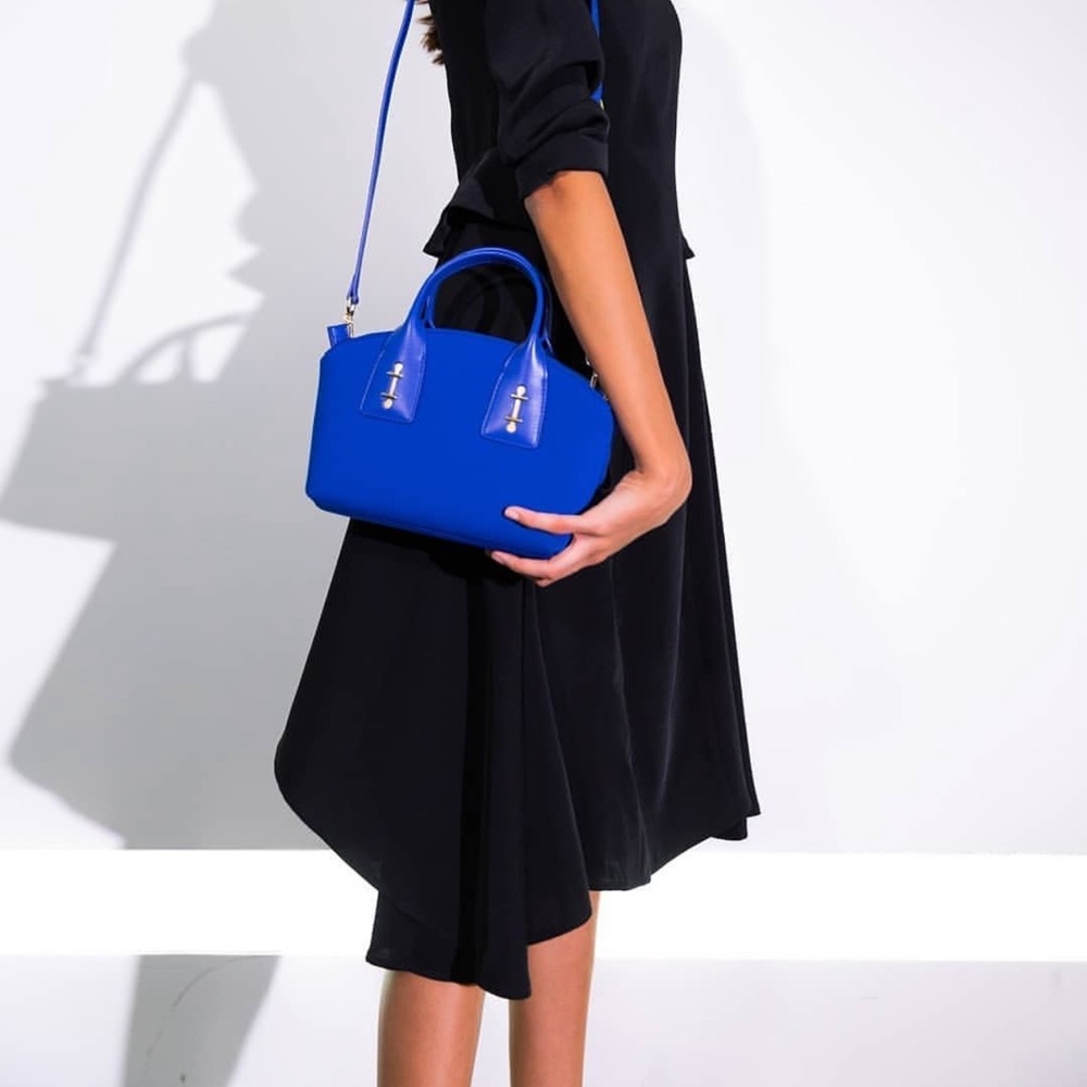 NWT Grayer Atelier Blue Italian Leather and Neoprene Crossbody